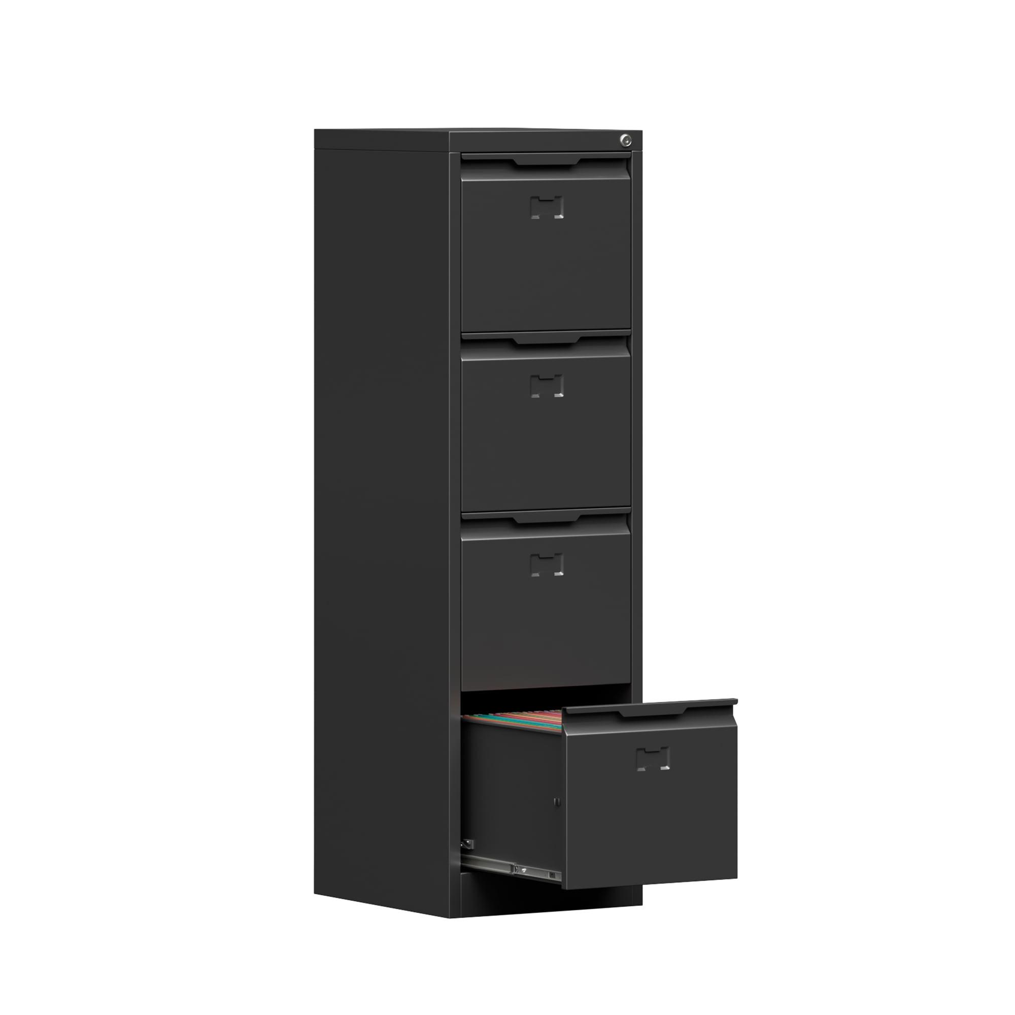 4 Drawer File Cabinet, Metal Vertical File Storage Cabinet with Lock, Office Home Steel File Cabinet for A4 Letter/Legal Size, 14.96" W x 17.72" D x 52.36" H, Assembly Required (Black)…