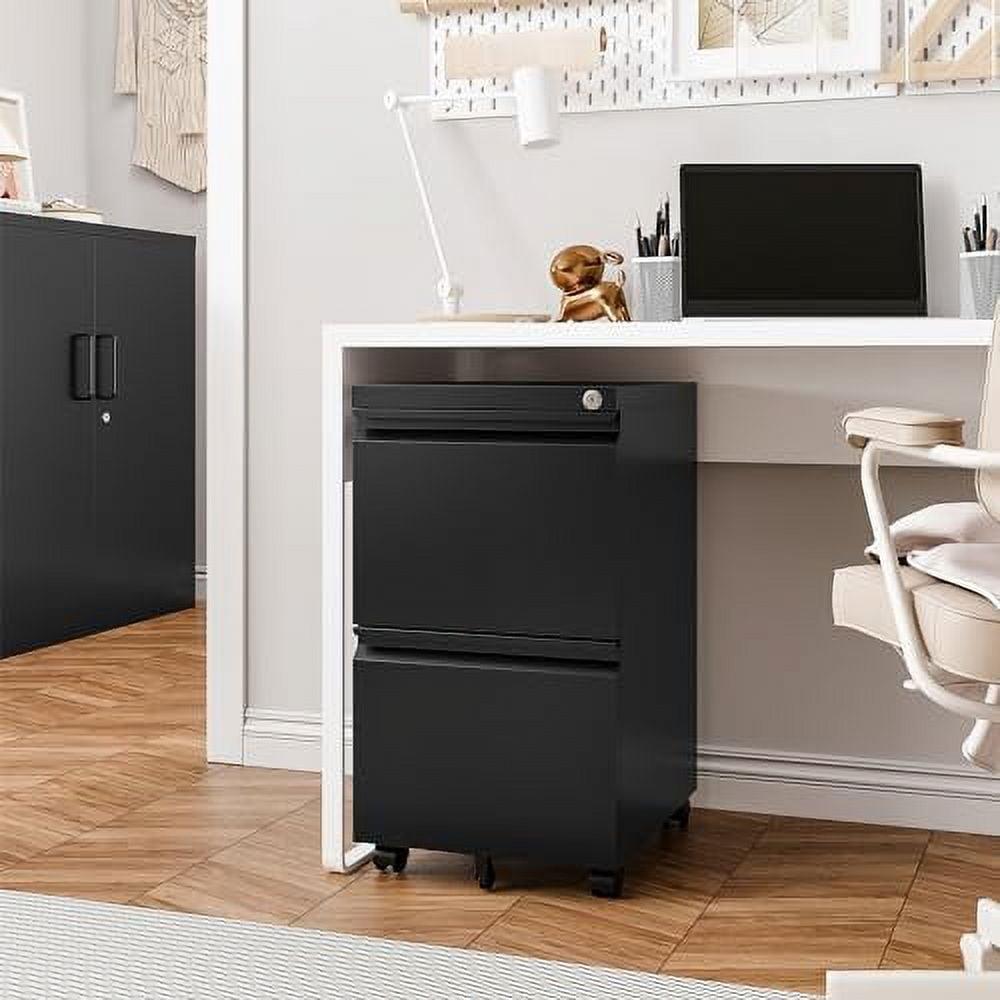 4 Drawer File Cabinet, Metal Vertical File Storage Cabinet with Lock, Office Home Steel File Cabinet for A4 Letter/Legal Size, 14.96" W x 17.72" D x 52.36" H, Assembly Required (Black)…