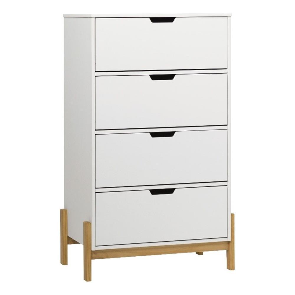 White 4-Drawer Solid Wood Scandi-Minimalist Chest Dresser