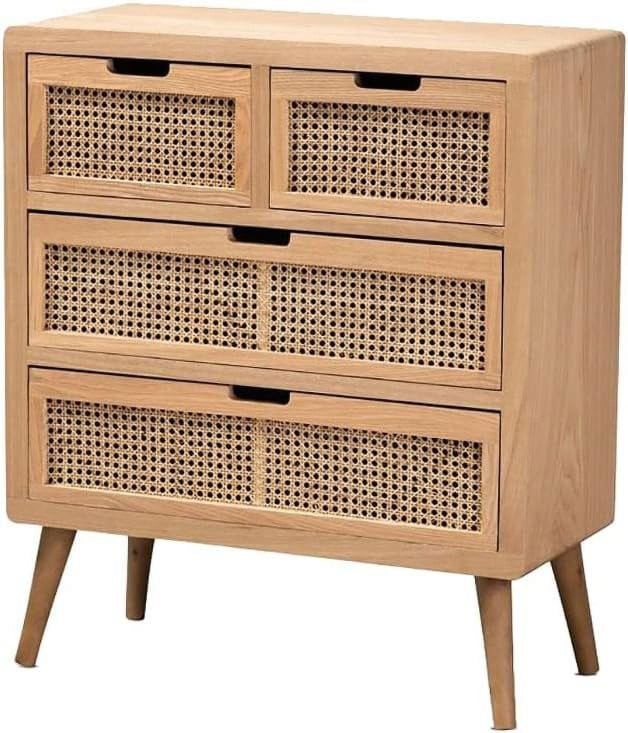 Alina Wood and Rattan 4 Drawer Accent Chest Oak - Baxton Studio