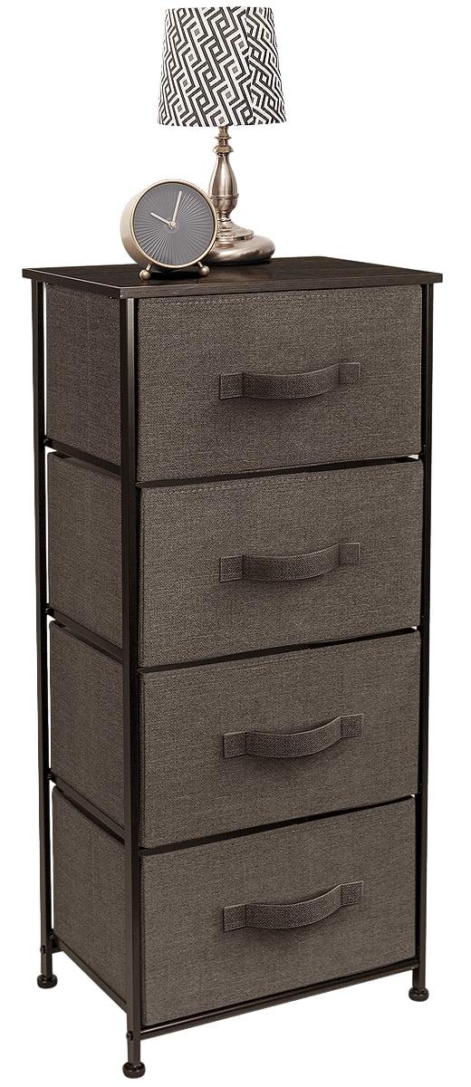 Sorbus 4 Drawers Chest Nightstand - Storage for Closet, Home, College Dorm - Features Steel Frame, Wood Top, & Fabric Bins (Brown)