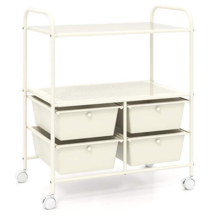 Latitude Run® Rolling Storage Cart Metal Rack Shelf 4 Drawers Home Office Furniture