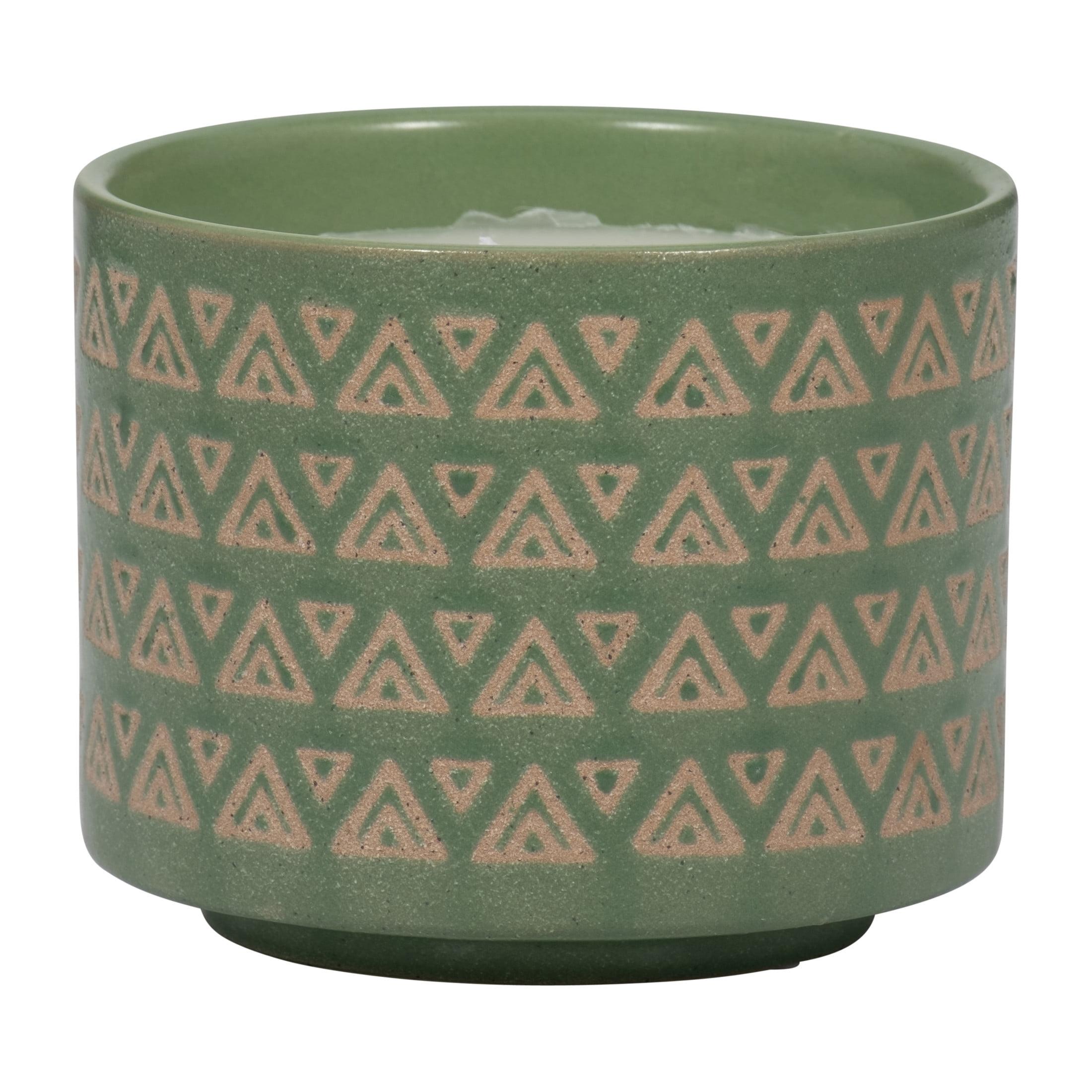 Green Ceramic Aztec Citronella Candle with Grapefruit Scent, 5"