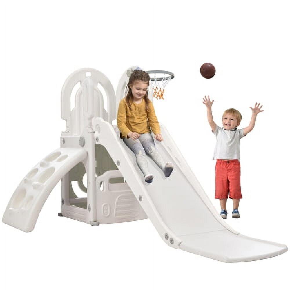 Gray 4-in-1 Toddler Climber Slide Playset with Basketball Hoop