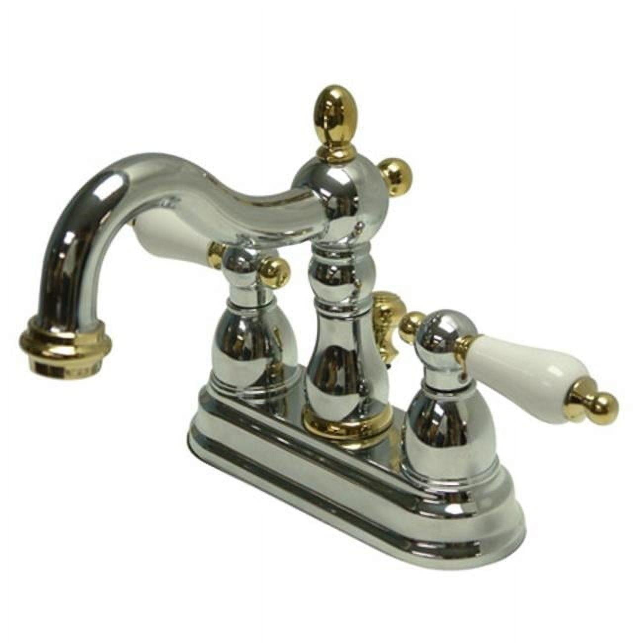 Kingston Brass Heritage Two-Handle 3-Hole Deck Mount 4" Centerset Bathroom Faucet with Plastic Pop-Up