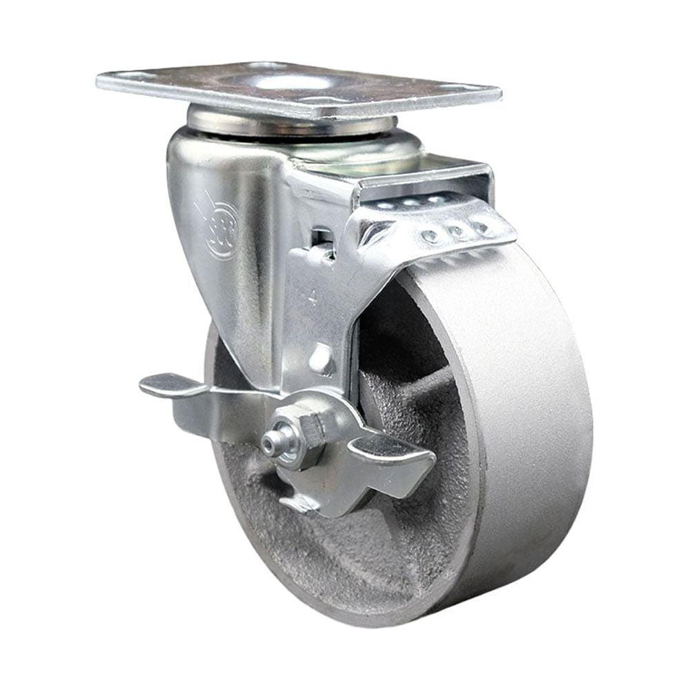 Service Caster Semi Steel Cast Iron Wheel Swivel Top Plate Caster with Brake