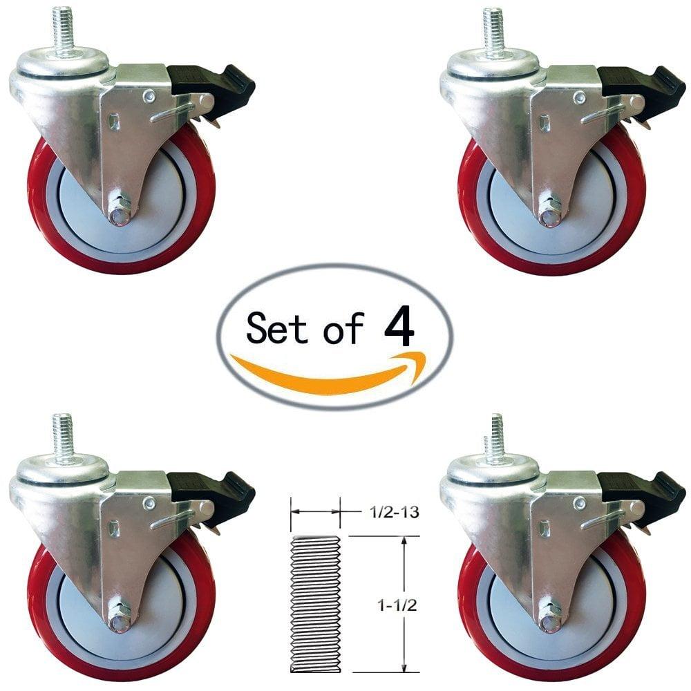 4 Inch Red Polyurethane Total Lock Caster Set of 4