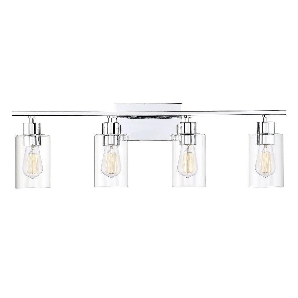 Polished Chrome 4-Light Cylinder Glass Vanity Fixture