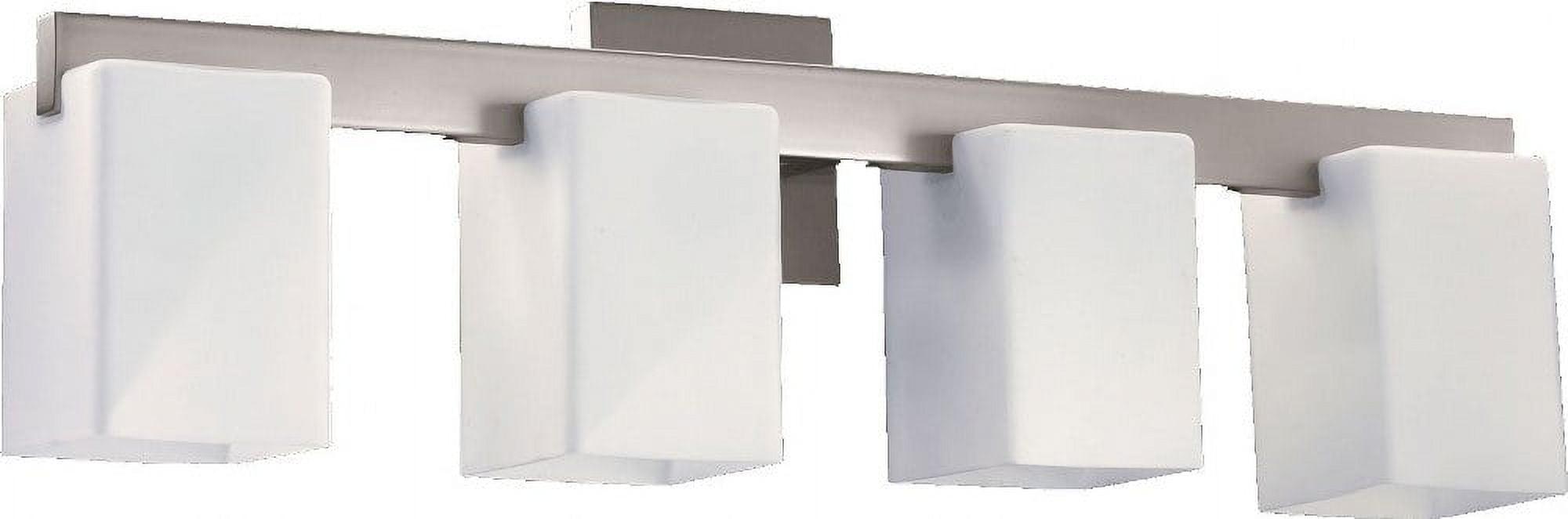 Satin Nickel 4-Light Outdoor Vanity Fixture with Frosted Glass Shades