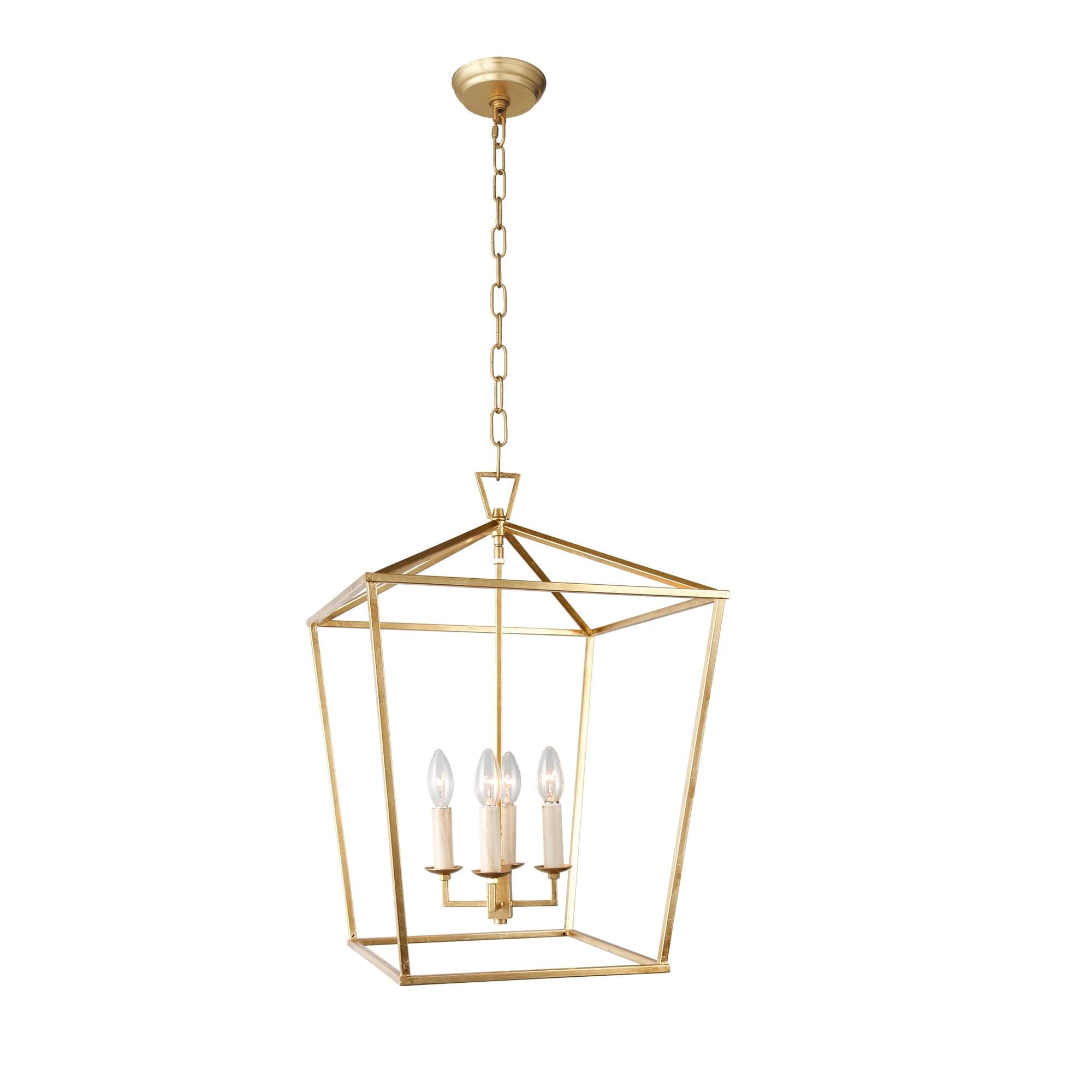 Gold Finish 4-Light Iron Caged Chandelier