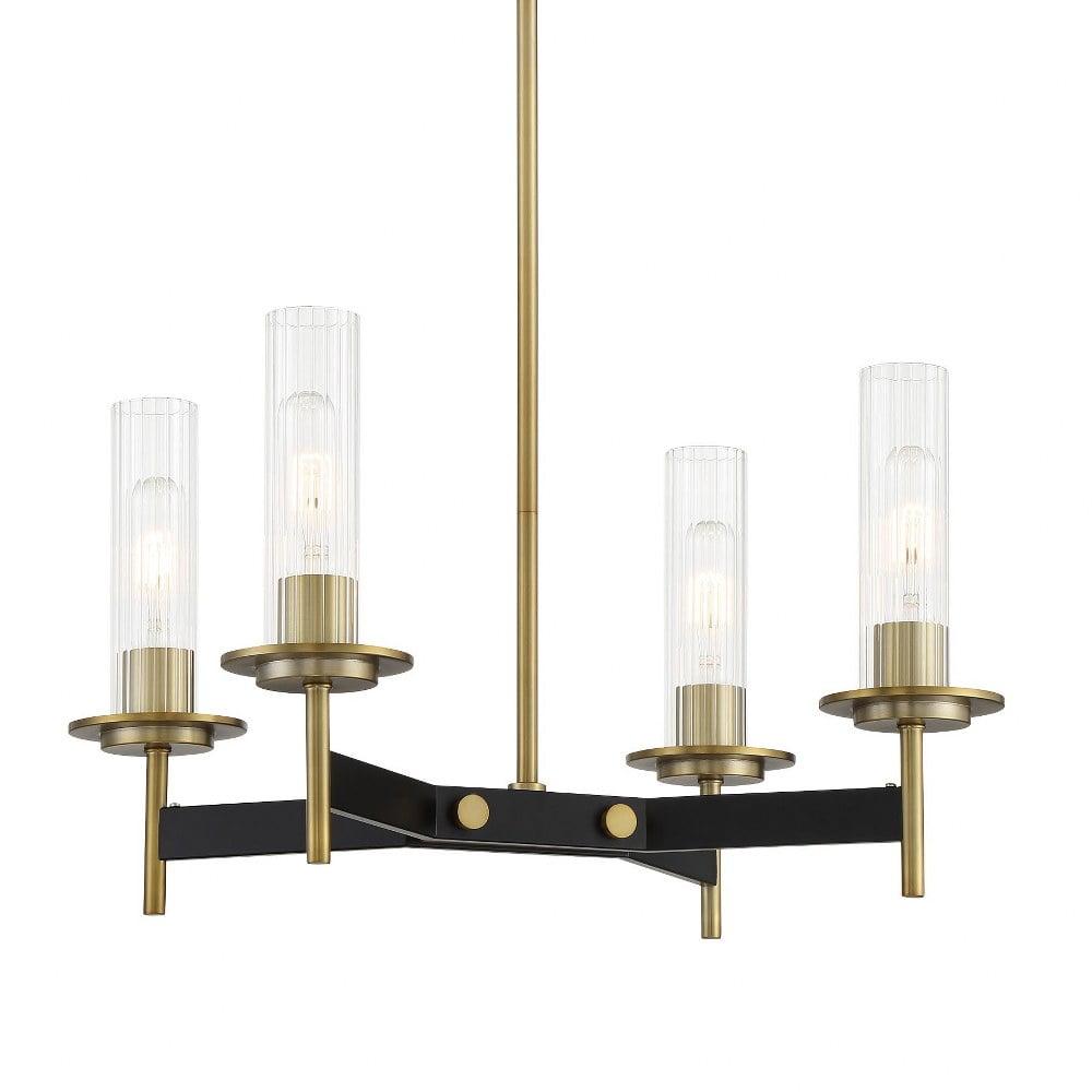 Mini Baldwin Park 4-Light Chandelier in Coal and Soft Brass with Crystal Ribbed Glass