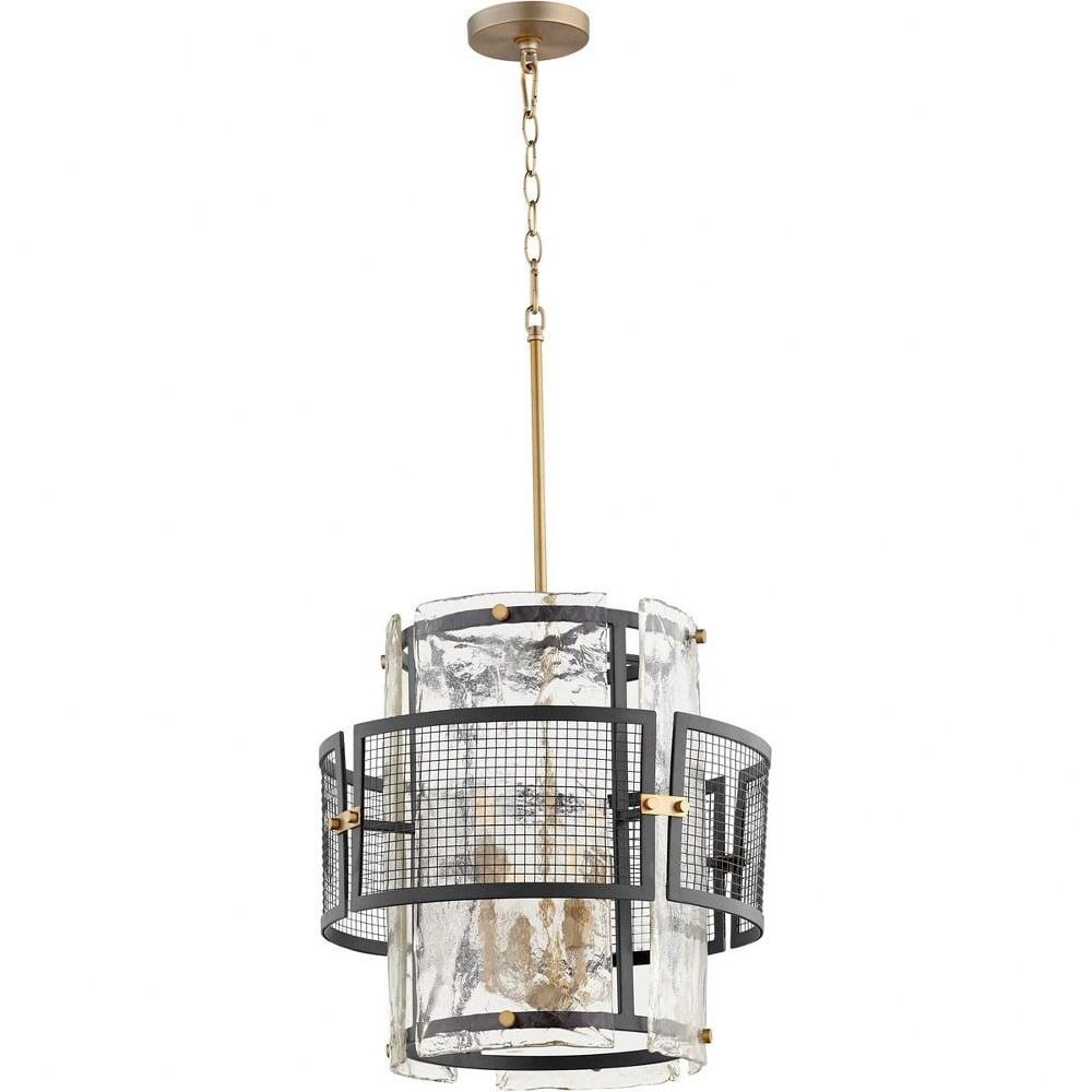 Mini Noir Drum Chandelier with Aged Brass Accents