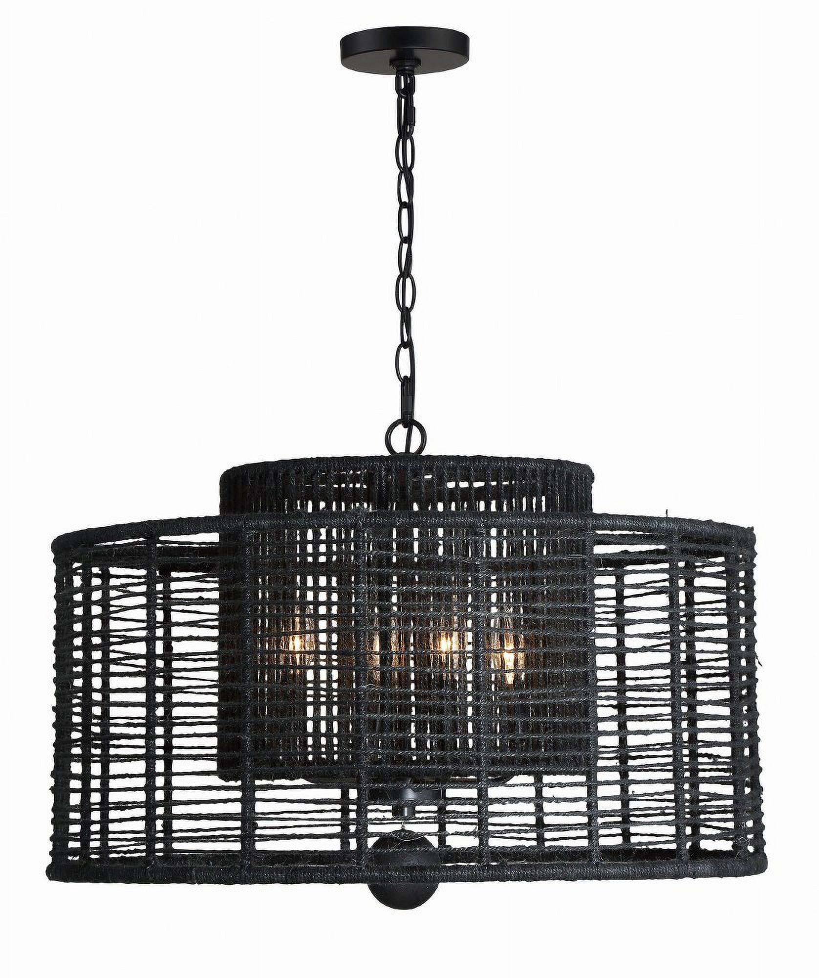 Matte Black Drum Filigree 4-Light Chandelier