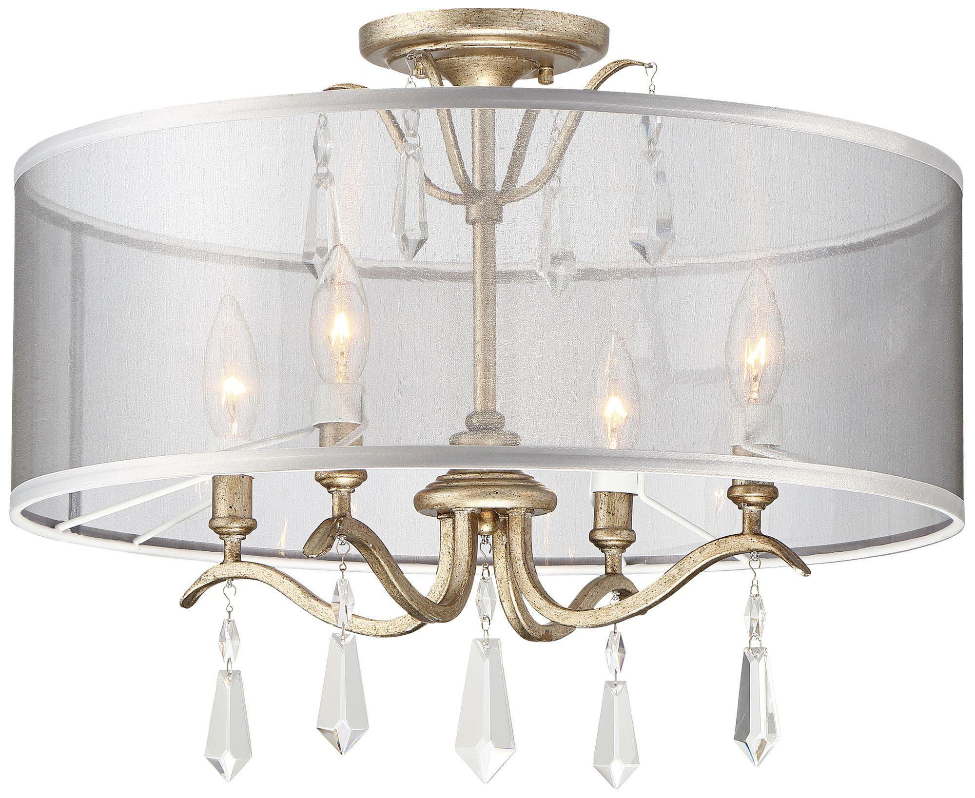 Laurel Estate Brio Gold 4-Light Crystal Drum Pendant with Gossamer Shade