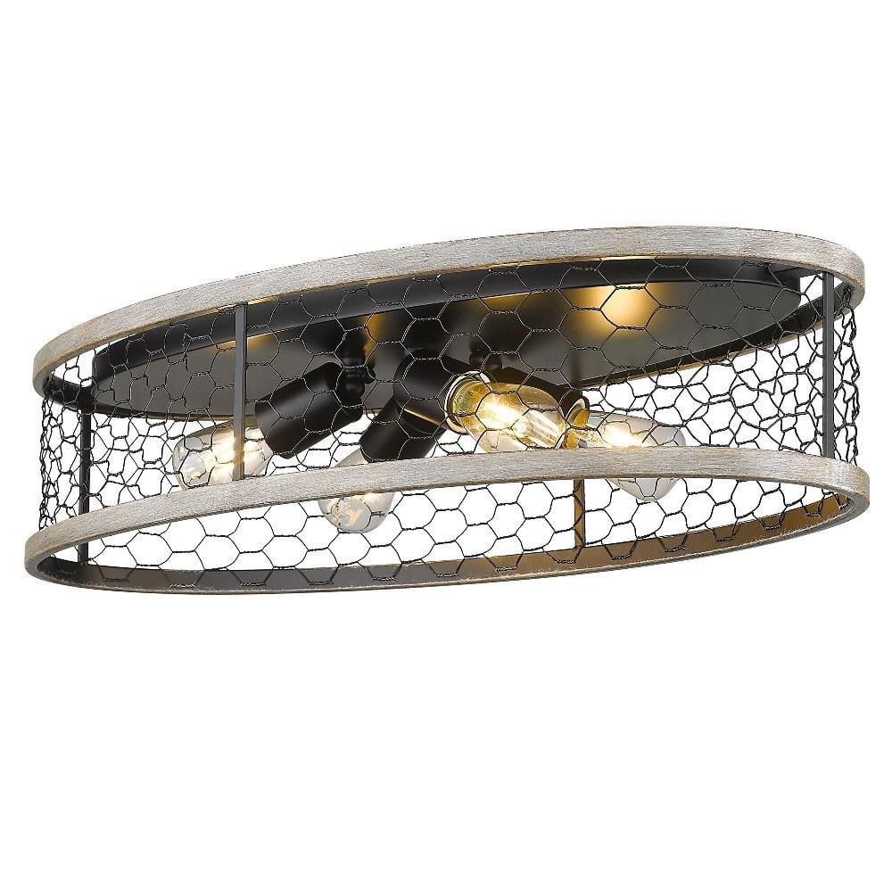 Matte Black and Faux Wood Rustic Flush Mount Light