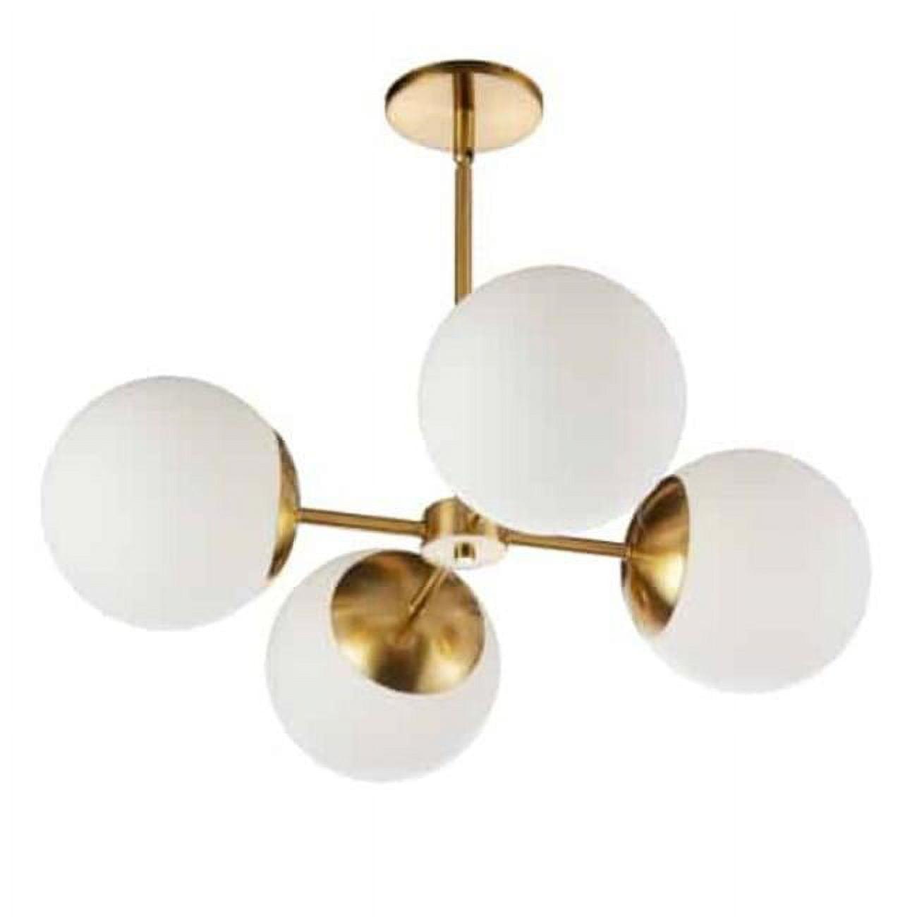 4 Light Halogen Aged Brass Chandelier with White Glass