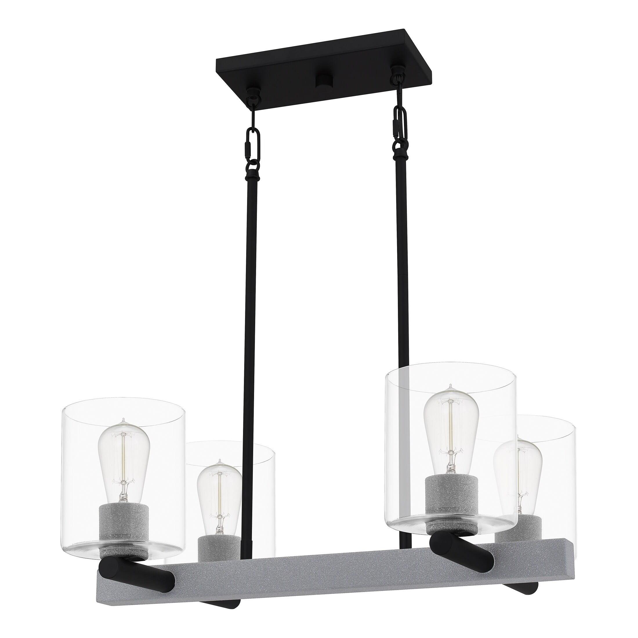 Caldwell Matte Black 4-Light Linear Chandelier with Clear Glass Shades