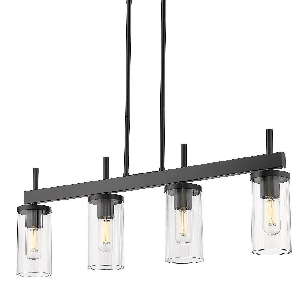 Golden Lighting Winslett 4-Light Linear Pendant in Matte Black with Ribbed Clear Glass