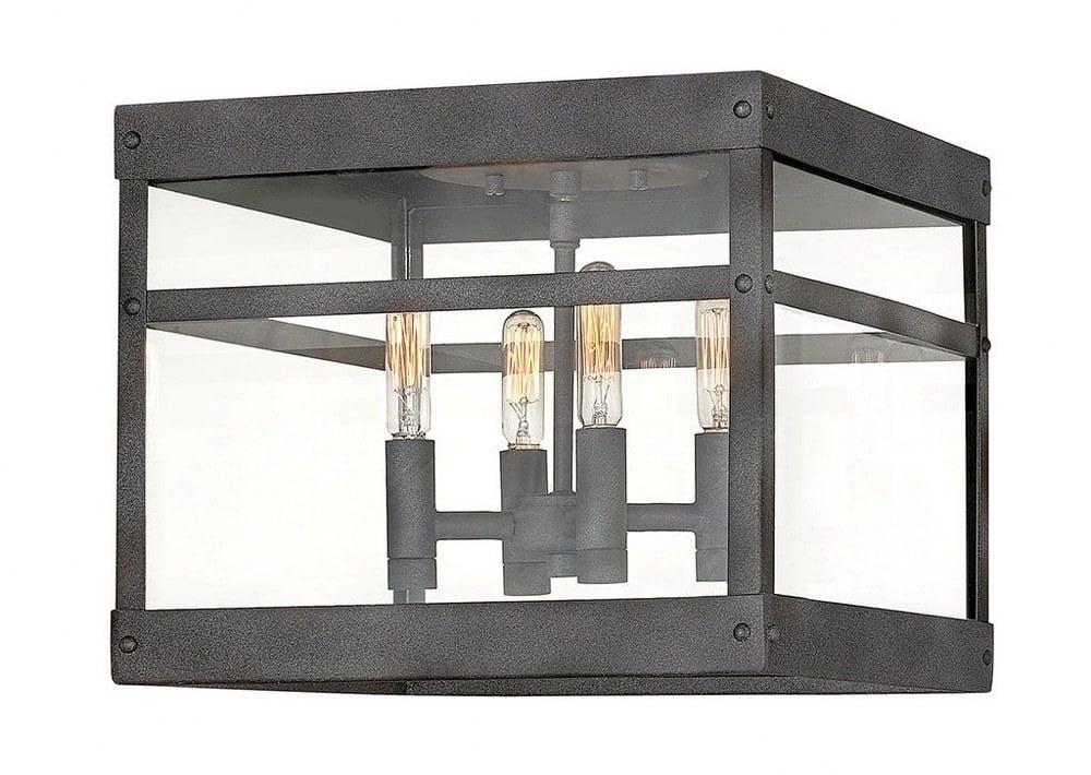 Transitional Aged Zinc 4-Light Outdoor Flush Mount with Clear Glass