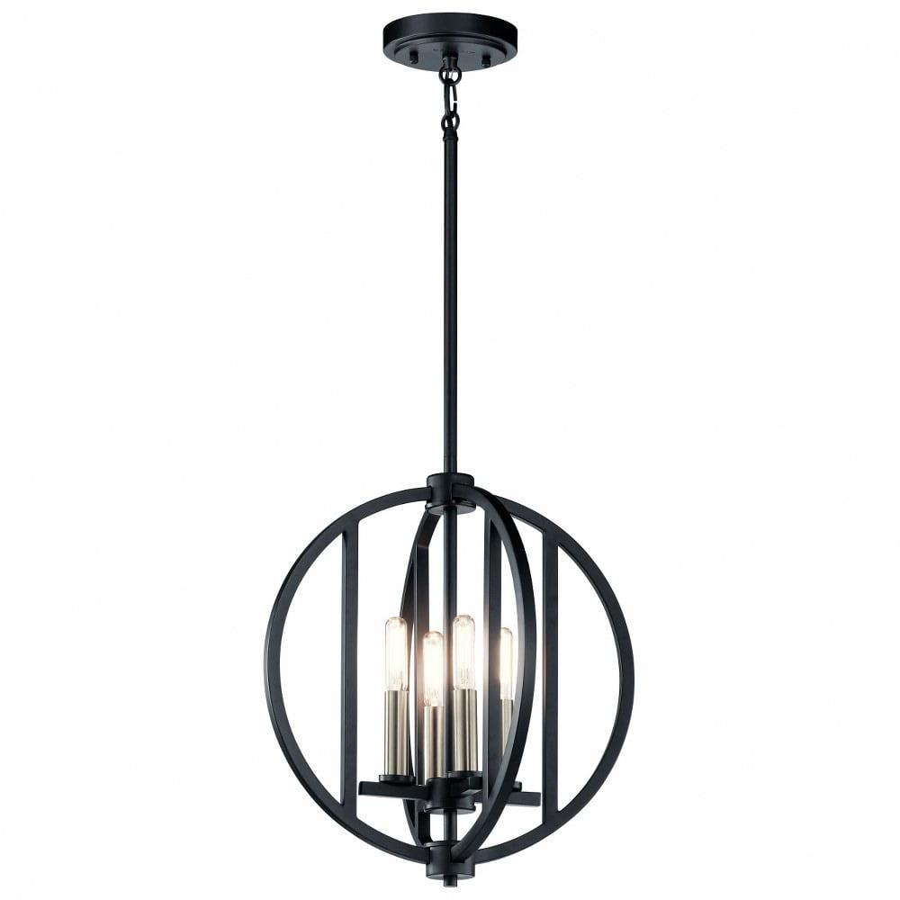 Samural Black Steel Mini Cage Chandelier with 4 Lights