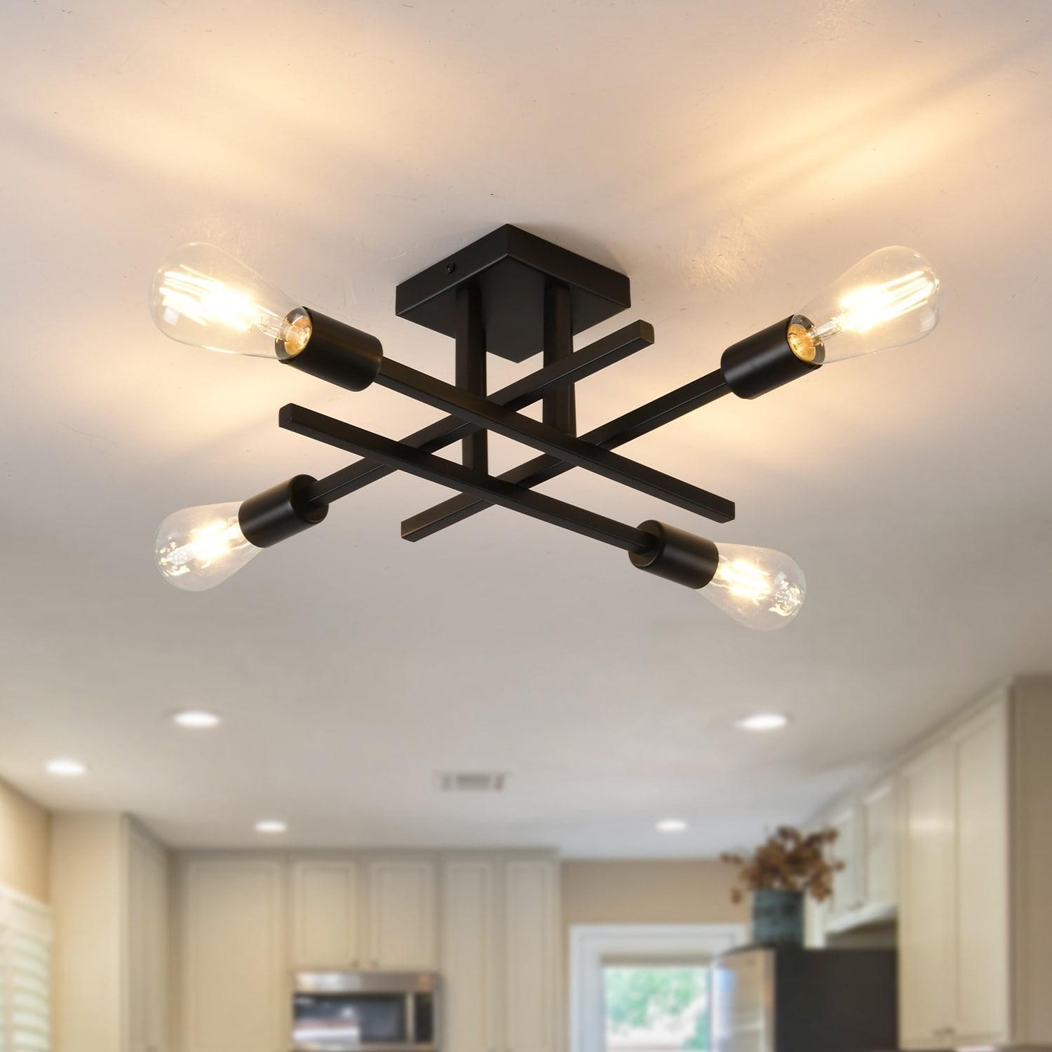 4-Light Modern Semi-Flush Mount Light for Kitchen Bedroom Living Room Black