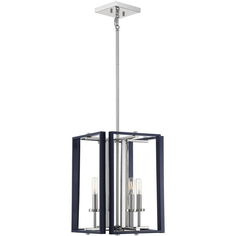 4 Light Pendant-17 inches Tall By 12.38 inches Wide-Navy/Polished Nickel Finish Bailey Street Home 159-Bel-4487643