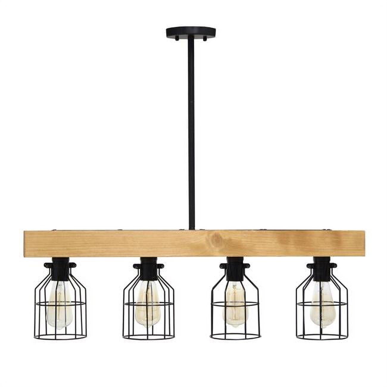 Rustic 4-Light Wooden Beam Farmhouse Pendant in Light Wood