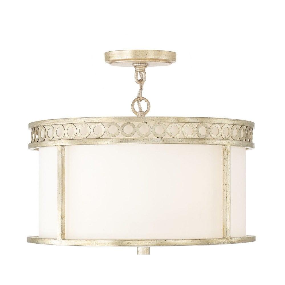 Winter Gold 4-Light Drum Pendant with White Fabric Shade