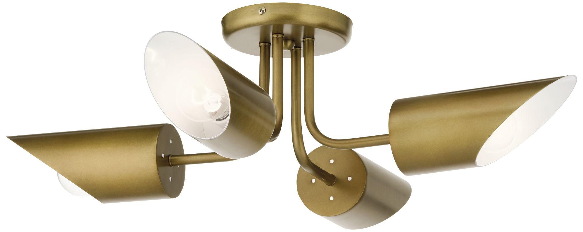 Gold and Black Modern Brass Semi-Flush Mount Ceiling Light