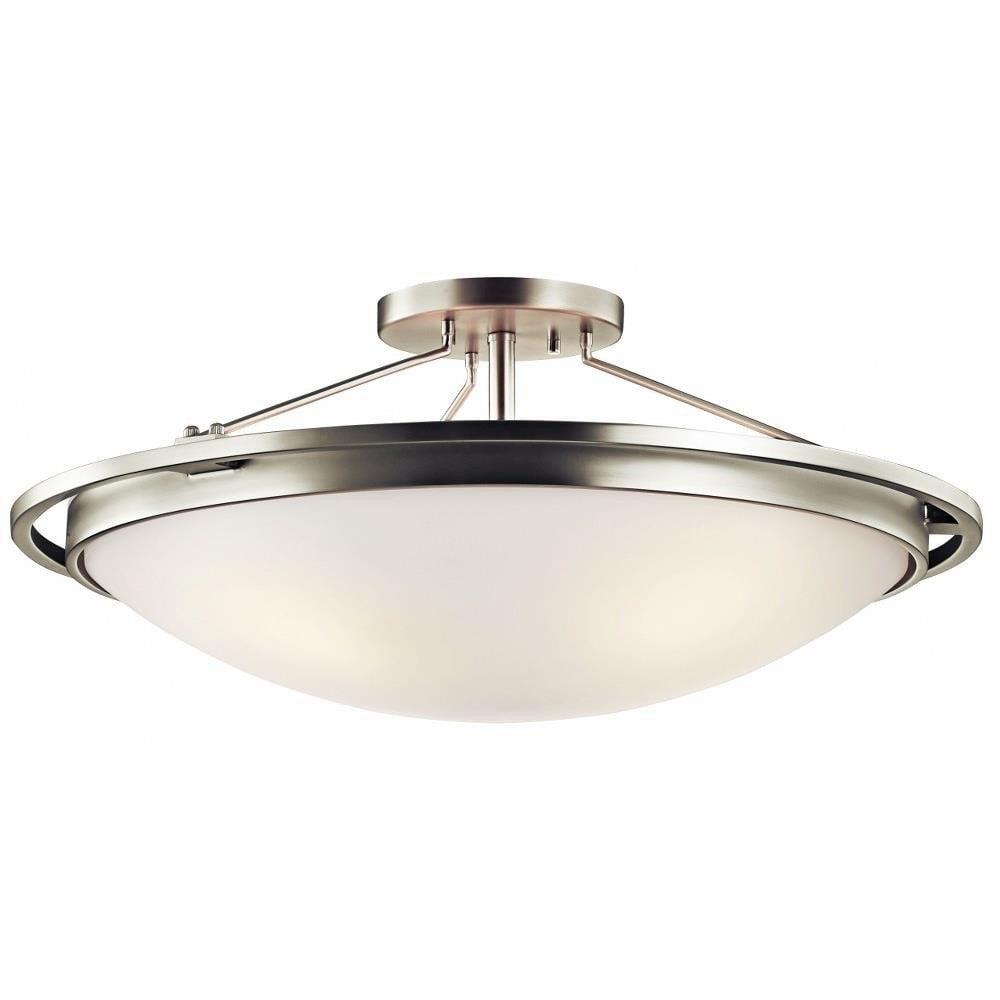 Brushed Nickel and White Glass 4-Light Semi-Flush Mount Ceiling Fixture