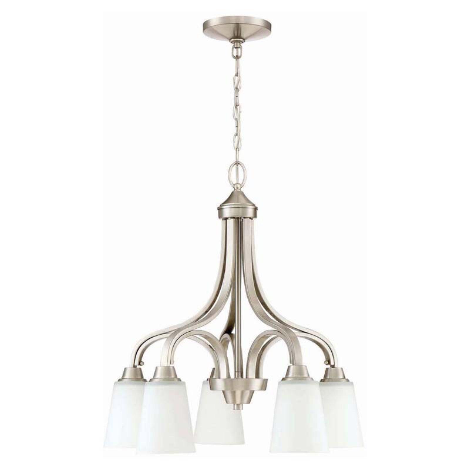 Grace 5-Light Down Chandelier in Brushed Polished Nickel with Frosted Glass Shades