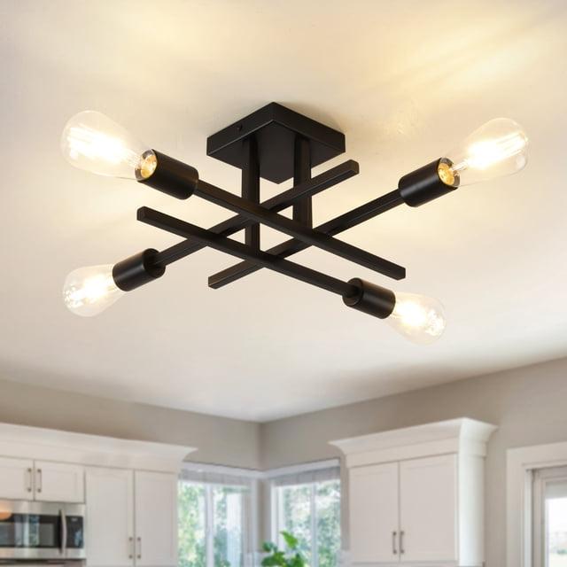 4-Light Modern Semi-Flush Mount Light for Kitchen Bedroom Living Room Black