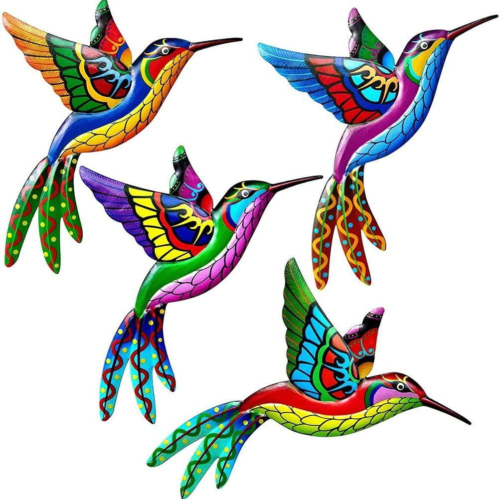 4× Metal Hummingbird Wall Art Decor Colorful Birds 3D Outdoor Sculpture Iron