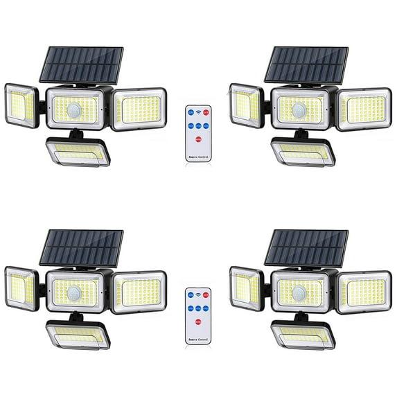 2 Pack 4 Heads Solar Flood Wall Lights,IP65 Waterproof Motion Sensor Outdoor Lights with Remote Control for Outside Yard