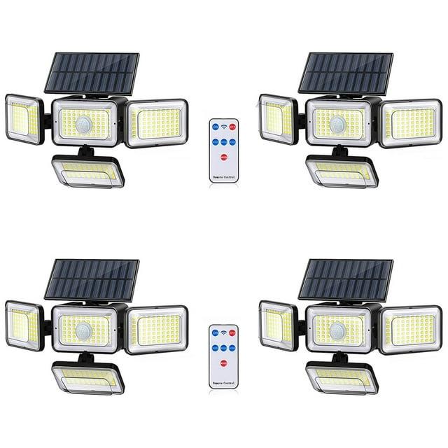 2 Pack 4 Heads Solar Flood Wall Lights,IP65 Waterproof Motion Sensor Outdoor Lights with Remote Control for Outside Yard