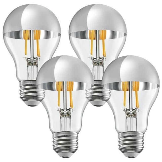 4 Pack A19 LED Dimmable Light Bulb, 4.5W(40W Eqv.), Anti Glare Half Chrome Bulbs, UL Listed, E26 Base, Vintage Edison Bulb for Bedroom, Kitchen, 2700K Soft White
