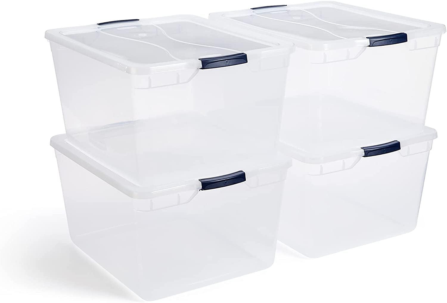 Killeryuki Cleverstore Clear 71 Qt, 4-Pack, Made in USA, Stackable Large Clear Storage Bins with Lids, See-Through Plastic Storage, with Latching Lids, BPA-Killeryuki