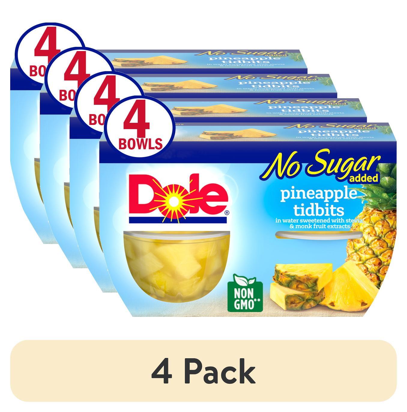 Dole Fruit Bowls No Sugar Added Pineapple Tidbits in Water, 4 oz Cups (4 Pack)