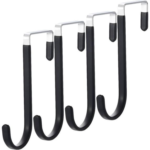 Over The Door Hooks, 4 Pack Upgraded Long Door Hangers Hooks with Rubber Prevent Scratches Heavy Duty Organizer Hooks for Hanging Clothes, Towels, Hats, Coats, Bags Black