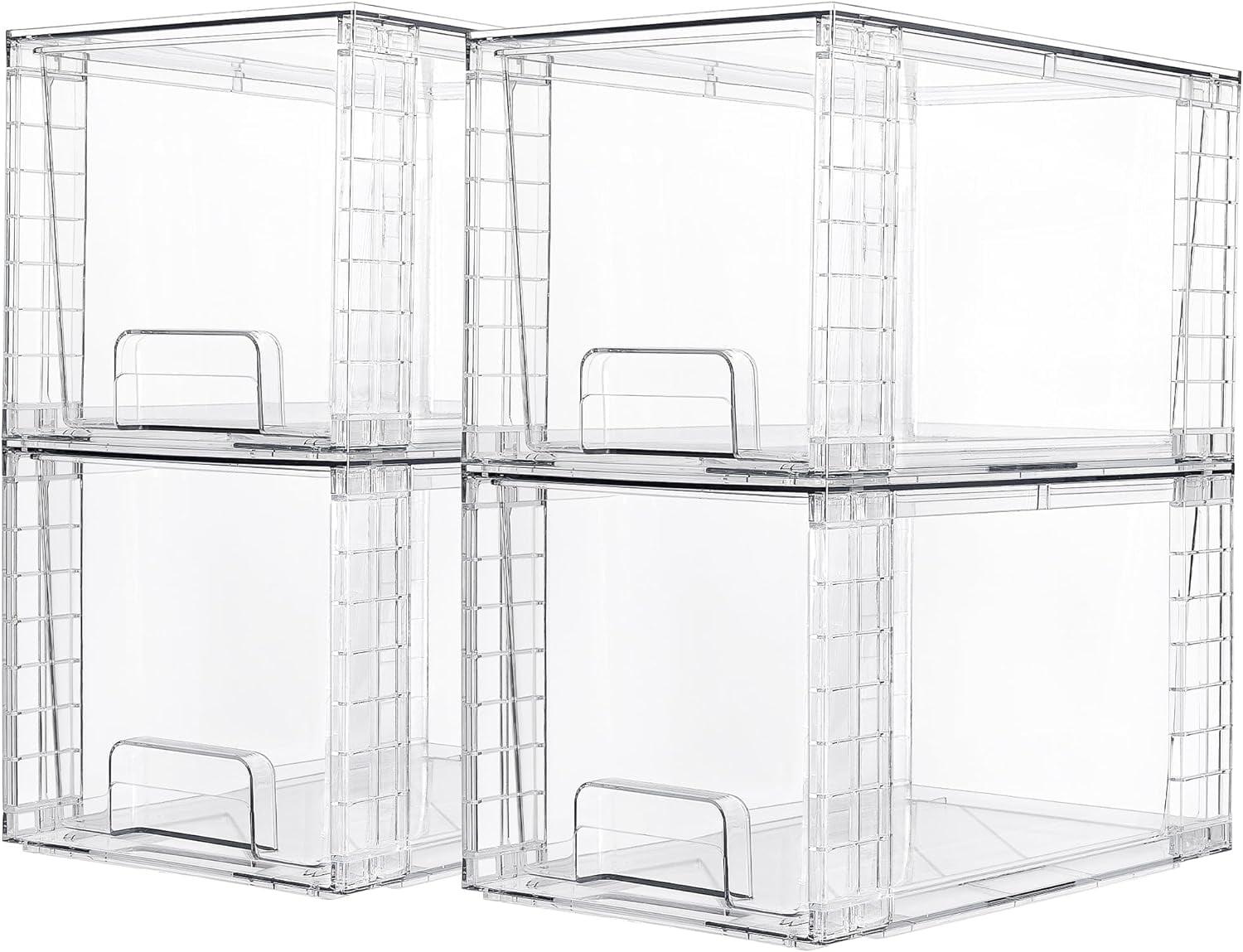 Clear Stackable Acrylic Storage Drawers with Handles, 4 Pack