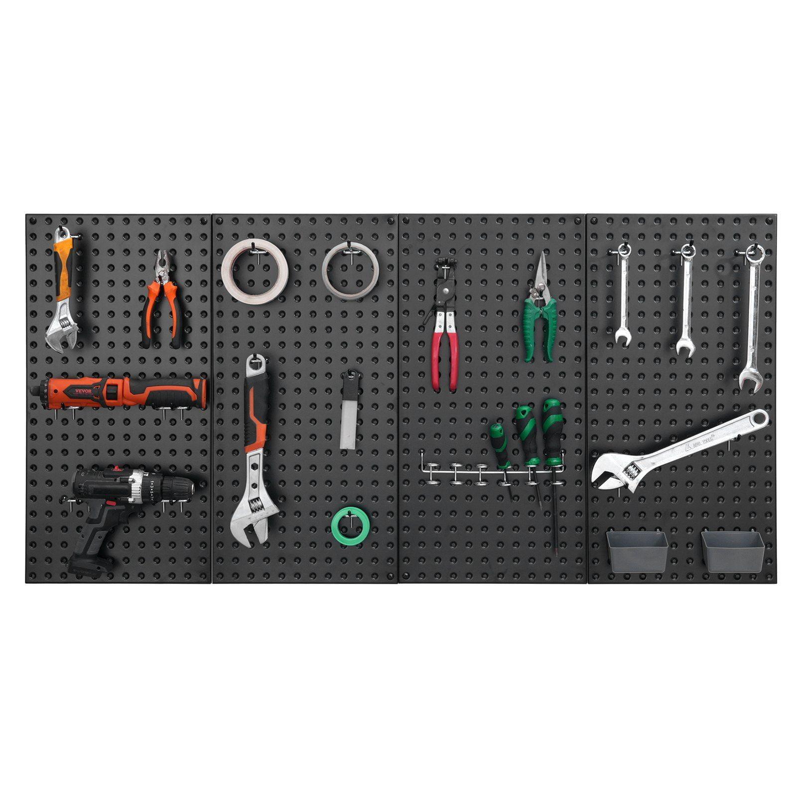 VEVOR Metal Pegboard Panels, 24" x 12" Pegboard, 4 Panels, Heavy Duty Peg Board Wall Organizer with Accessories, for Living Room Garage Tool Storage Office Organization Craft Room Kitchen Home, Black