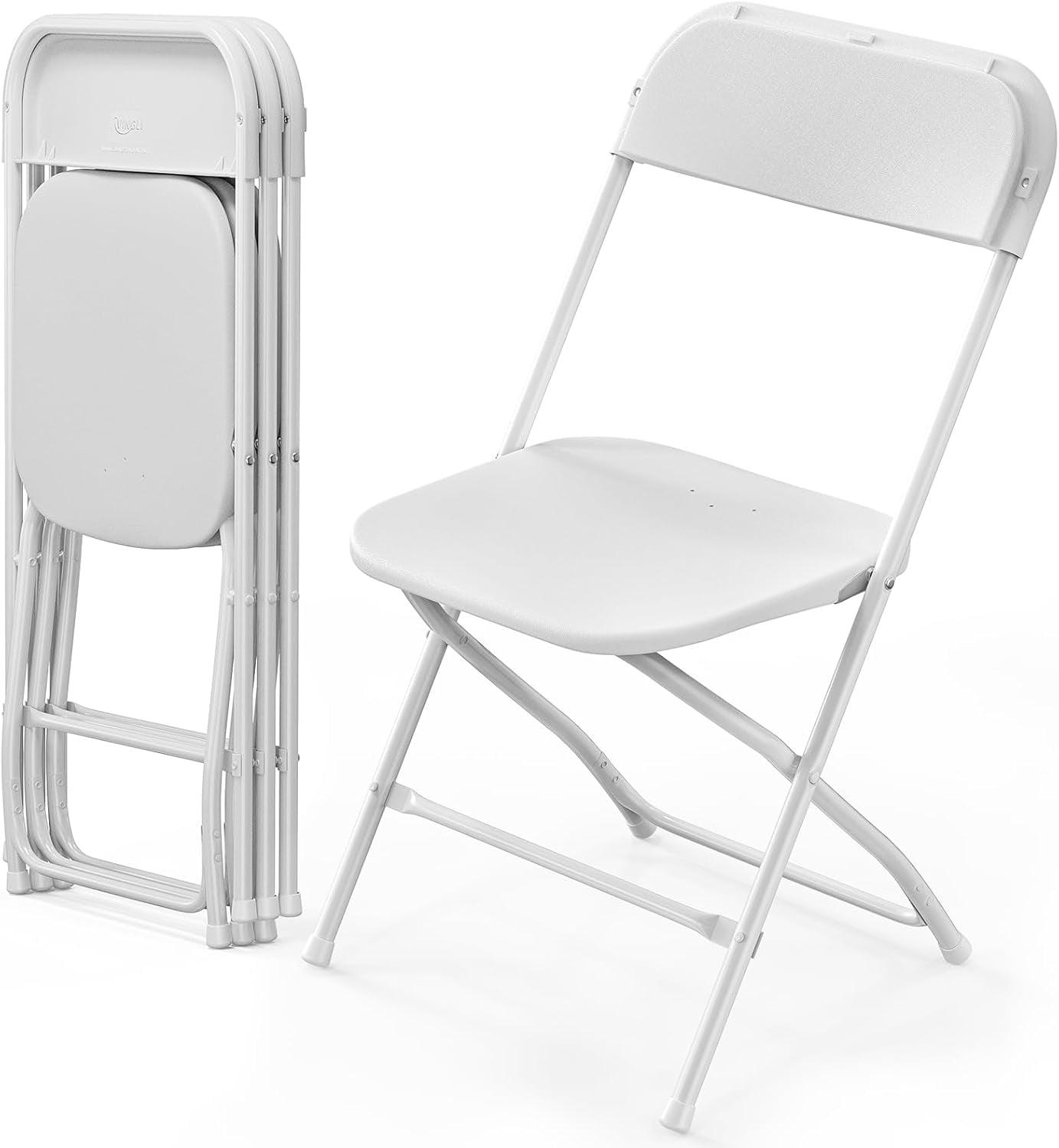 White Steel Frame Folding Chairs with Padded Seats, 4-Pack