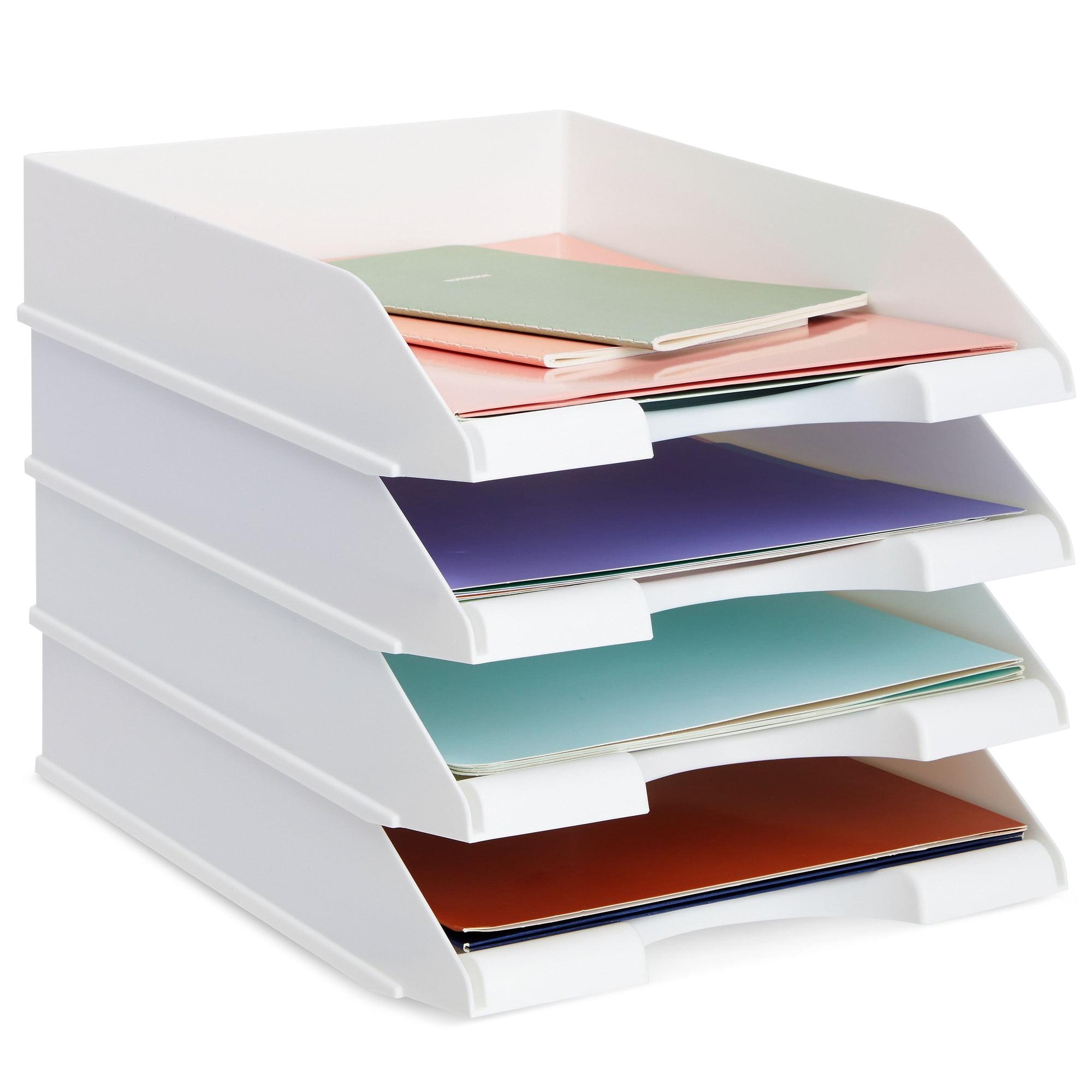 White Stackable Plastic Paper Trays for Letter Documents