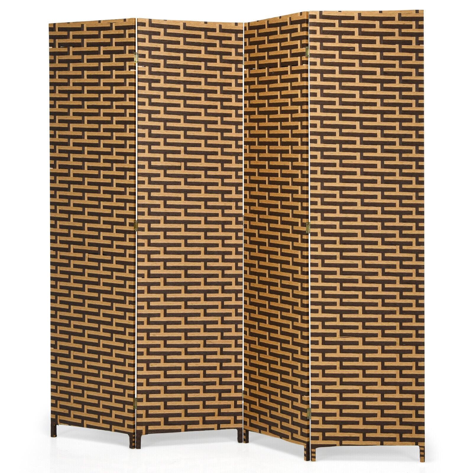 Rustic Yellow and Brown 4-Panel Folding Room Divider