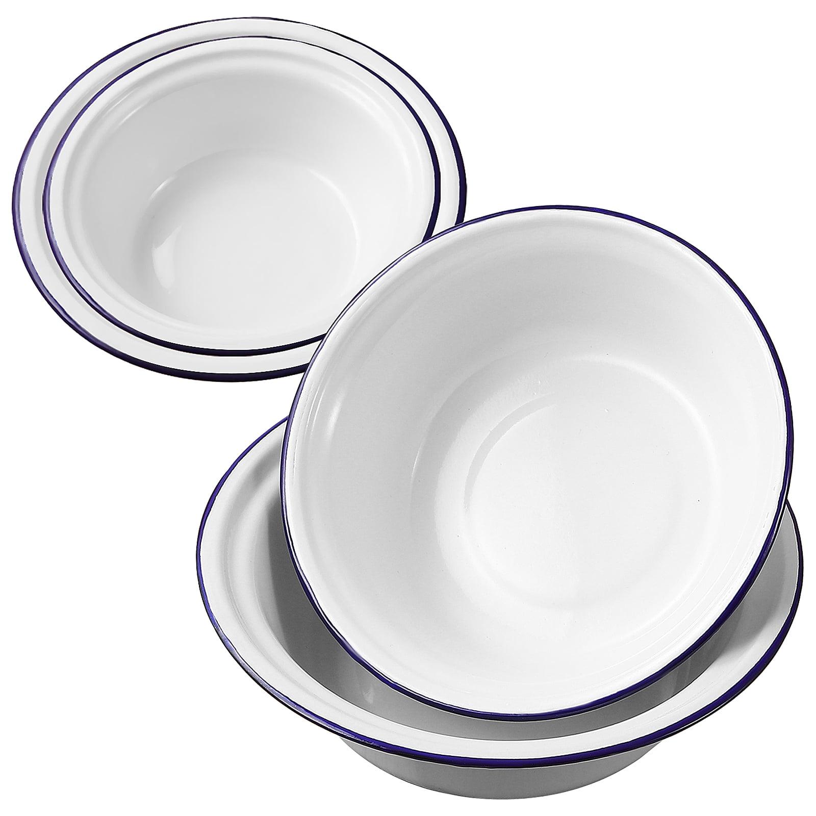 4 Pcs Enamel Bowl Camping Vintage Ramen Noodles Wash Basin Tub Round Serving Tray Washing