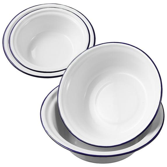 4 Pcs Enamel Bowl Camping Vintage Ramen Noodles Wash Basin Tub Round Serving Tray Washing
