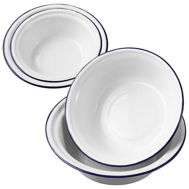 4 Pcs Enamel Bowl Camping Vintage Ramen Noodles Wash Basin Tub Round Serving Tray Washing