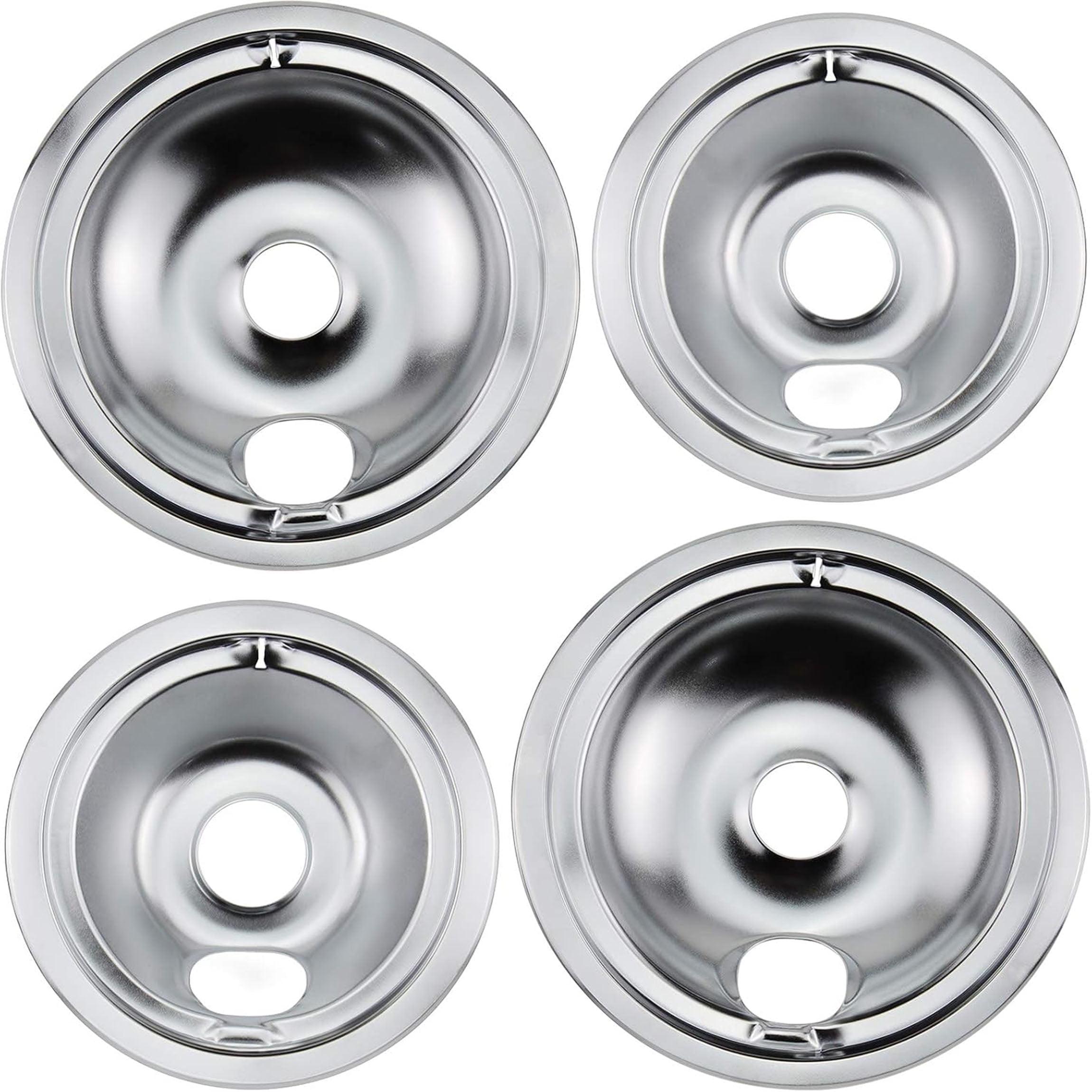 4 Pcs Stove Burner Drip Pans Chrome Replacement for Whirlpool Amana Maytag Magic-Chef Kenmore GE Electric Range  2 x 6" 2 x 8"