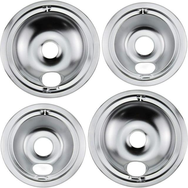 4 Pcs Stove Burner Drip Pans Chrome Replacement for Whirlpool Amana Maytag Magic-Chef Kenmore GE Electric Range  2 x 6" 2 x 8"