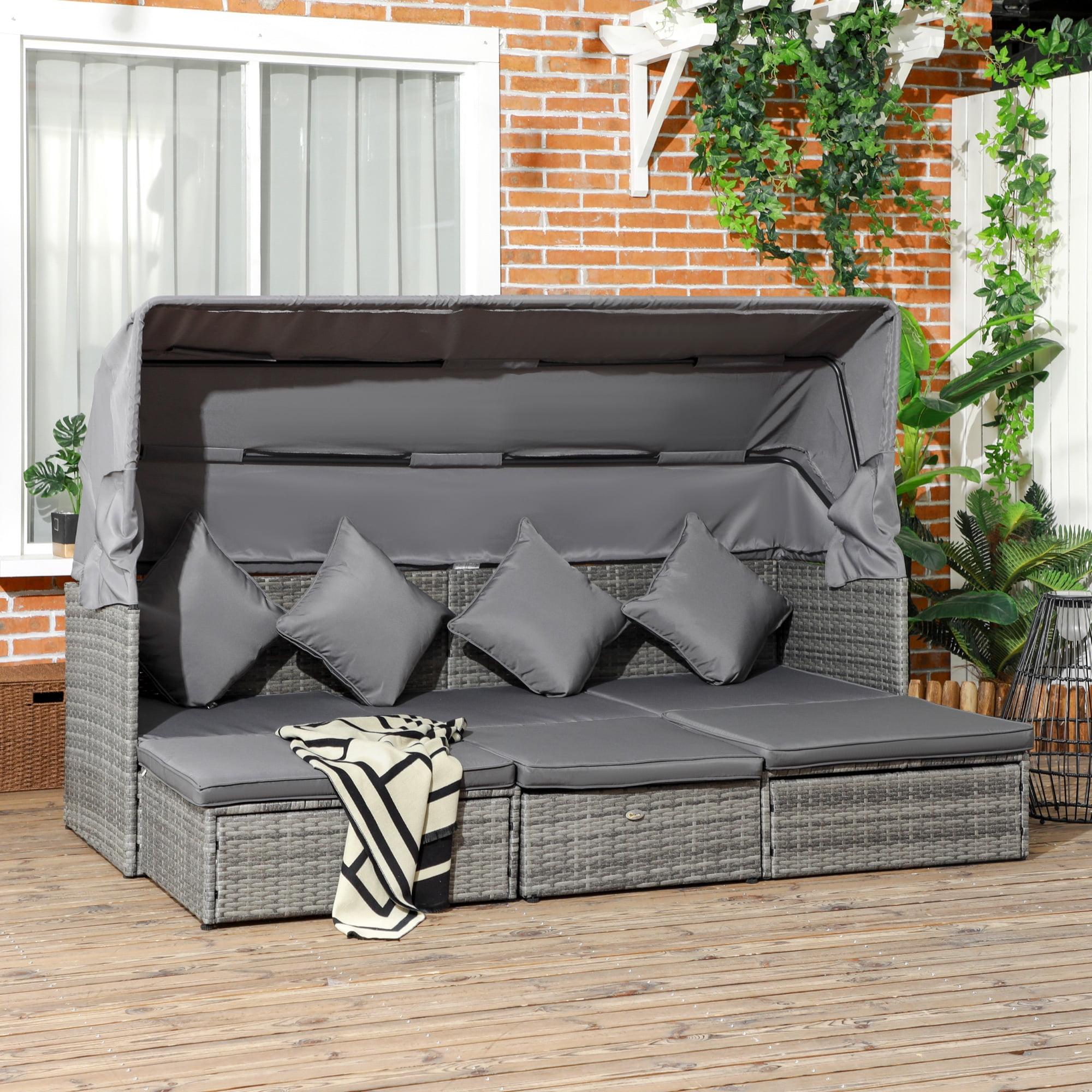 Outsunny 4 Piece Adjustable Canopy Outdoor Rattan Sofa Set, Wicker  Patio Furniture Set with Height Adjustable Coffee Table & Cushions, Light Gray